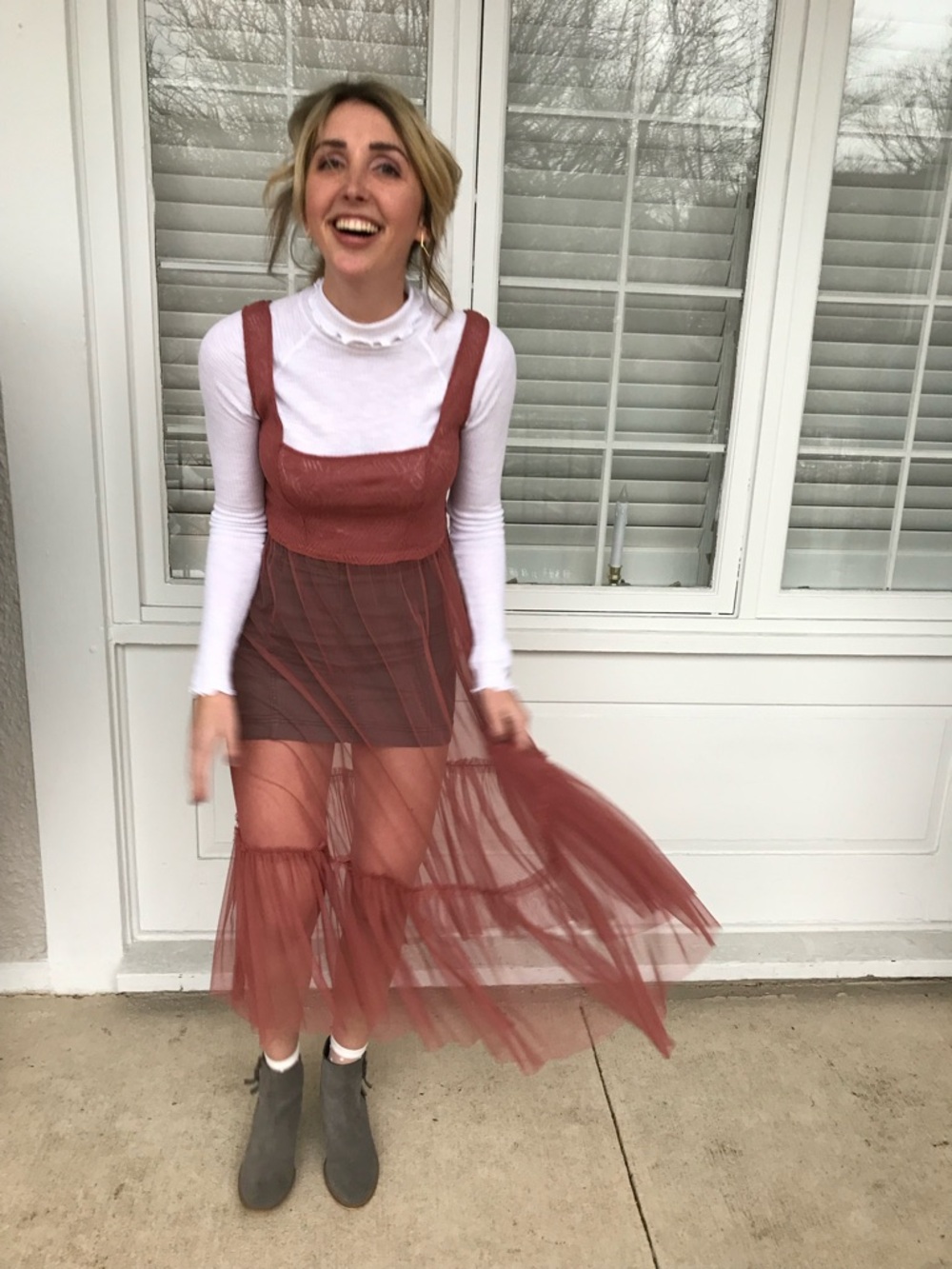 Sheer Rust-Tone Layered Tulle Midi Dress | Free People
